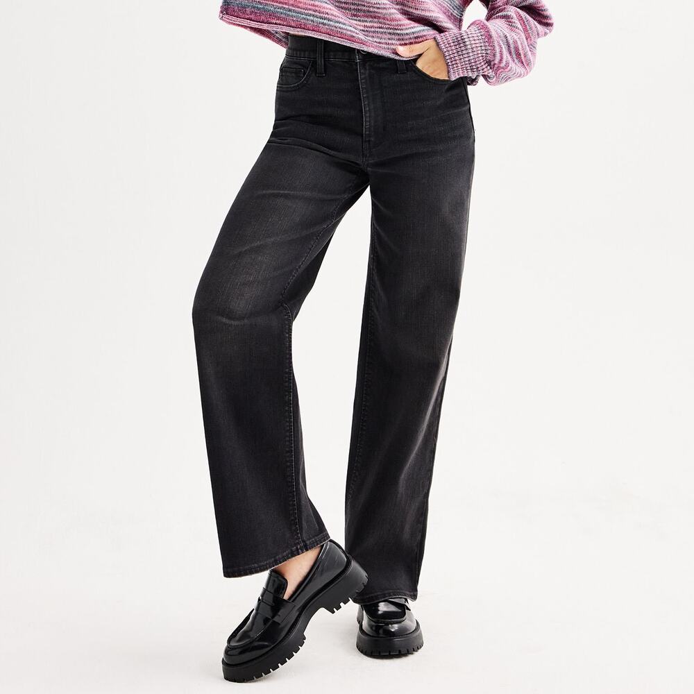 SO High Rise Wide Leg Jeans in Washed Black, 16